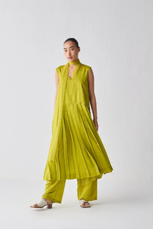 Waist Pleat Tunic Co ord - Lime