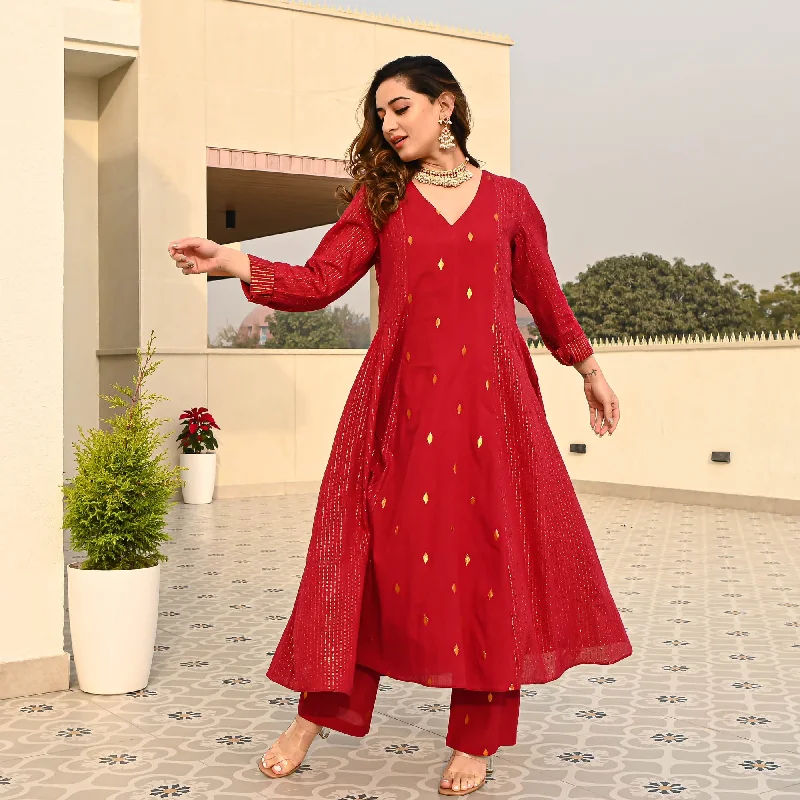 Bunaai Maroon Cotton Lurex Coord Set