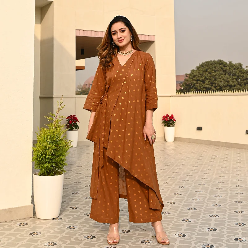 Bunaai Brown Cotton Lurex Coord Set