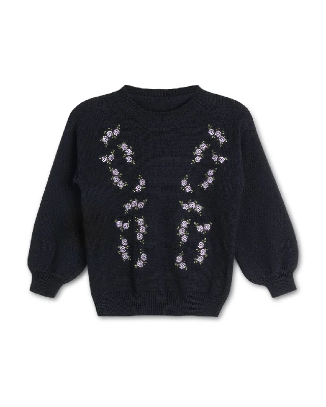 Bass - Embroidered Floral Wool Knit Sweater