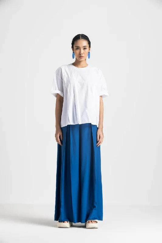 Asymmetric Pleat Top Co-ord - Electric Blue