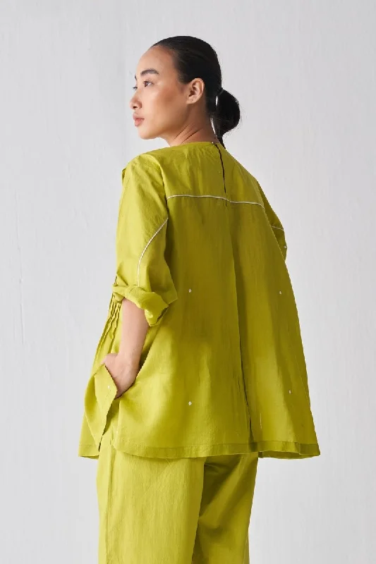 Pintuck Polka Top Co ord - Lime