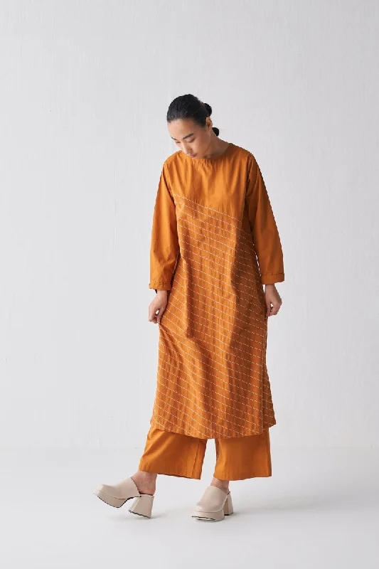 Asymmetric Stripe Tunic Co ord - Rust