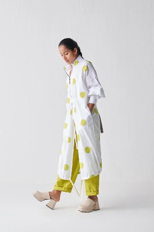 Drawstring Tunic Co ord - Lime Polka