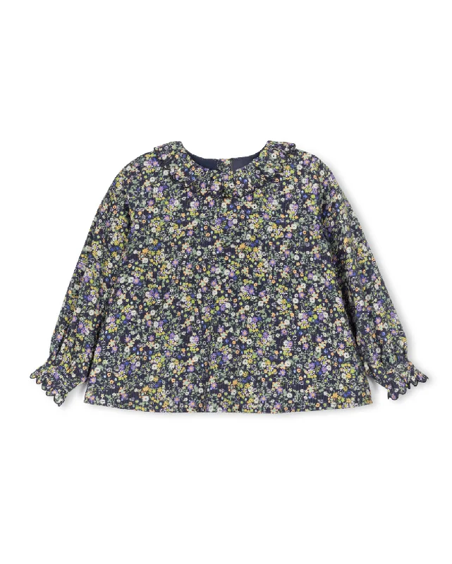 Nela - Floral Printed Scalloped Collar Blouse