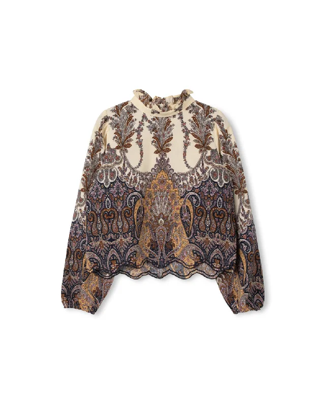 Paisley Printed Scallop Trimmed Blouse