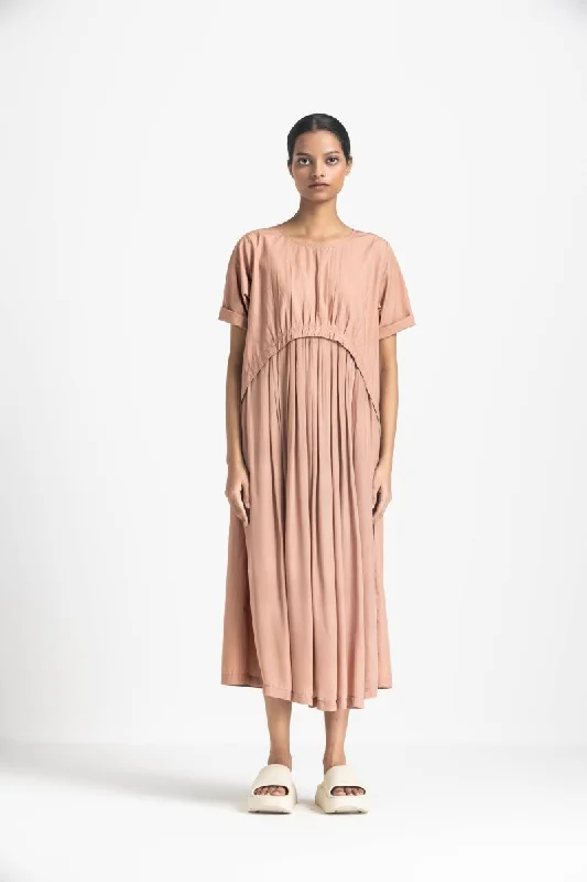 Yoke Gather Dress - Champagne