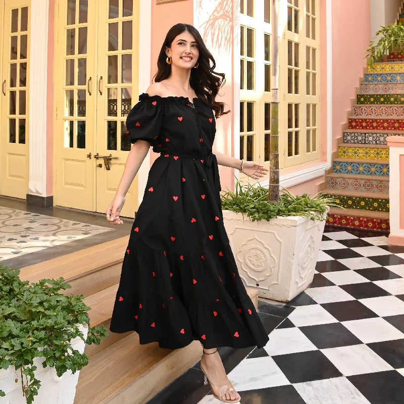 Bunaai Celestial Black Embroidered Cotton Dress