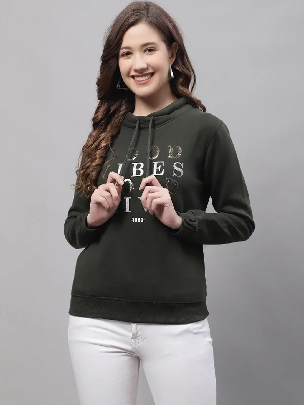 Women's Casual  Olive Green Regular Full Sleeve Pullover Sweatshirt