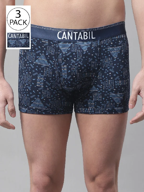 Men's Navy Blue Geometric Print Fashion Trunk - 3's Pack