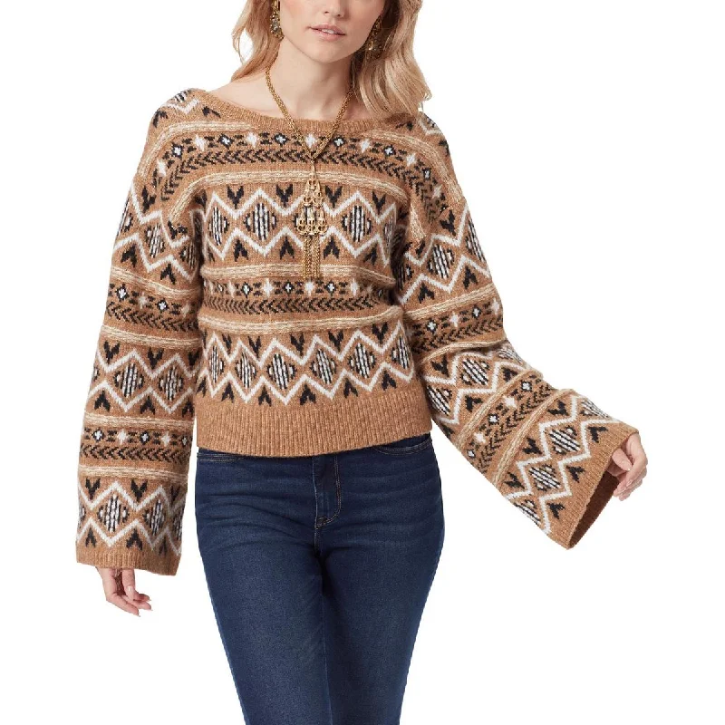 Womens Metallic Fair Isle Pullover Sweater