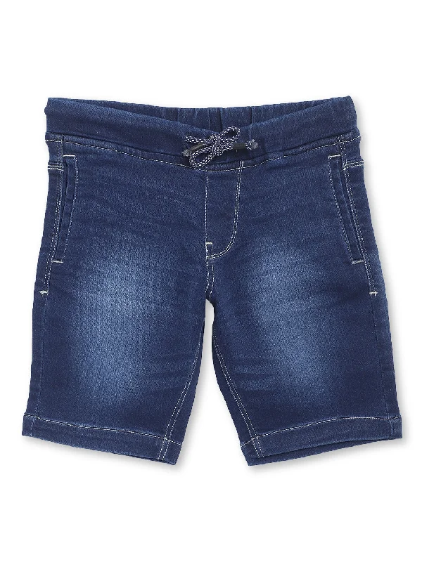 Boys Casual Dark Mercerised Blue Medium Fade Denim Shorts