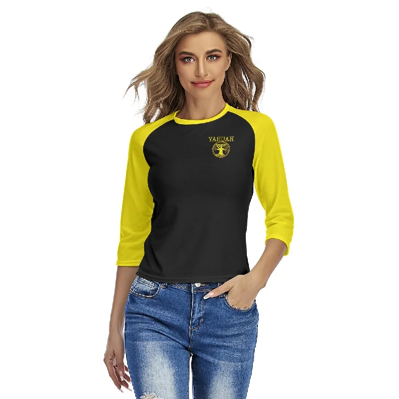 Yahuah-Tree of Life 02-01 Ladies Designer Slim Fit 3/4 Raglan Sleeve T-shirt