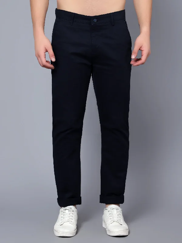 Men's Casual Flat front Navy Blue  Trousers