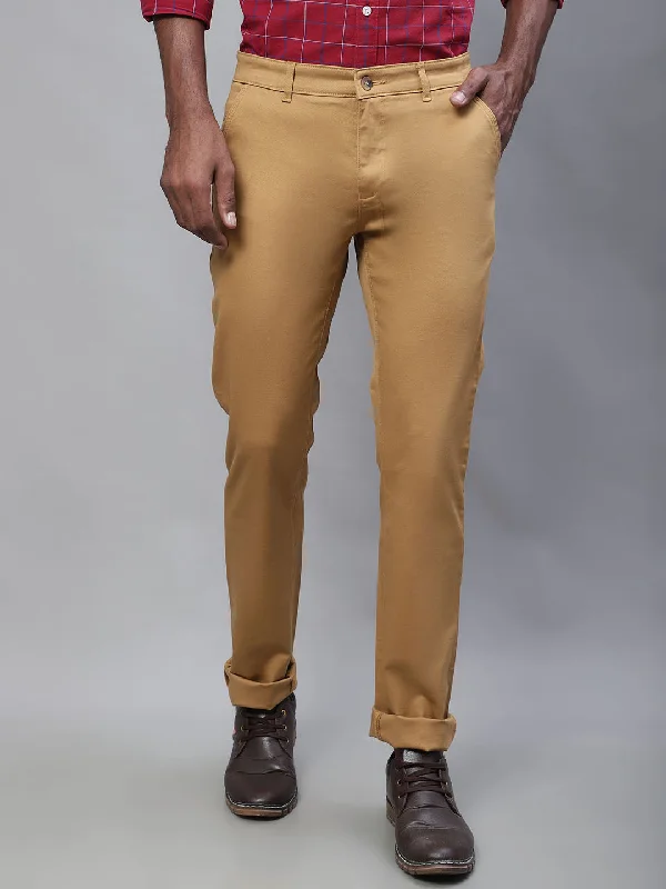 Men's Casual Flat front Brown  Trousers