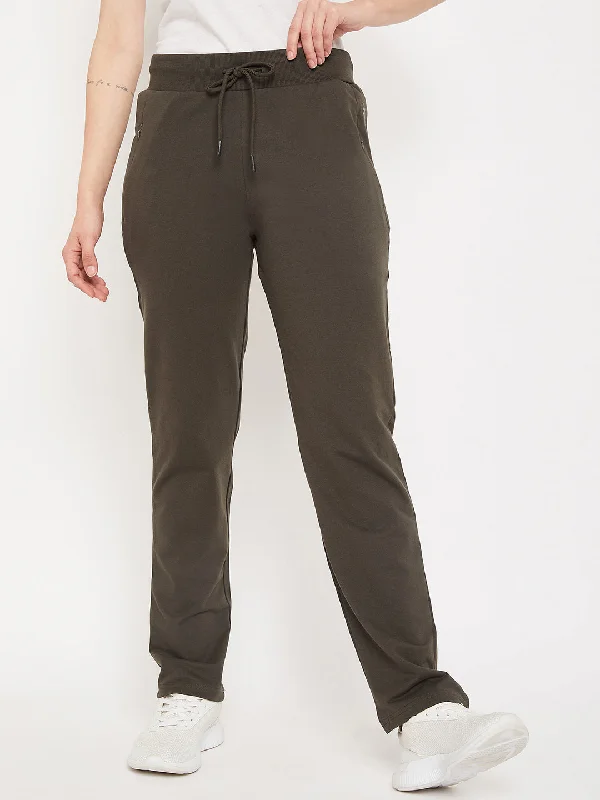 Women's Casual  Olive Green Full length Mid rise Track Pants