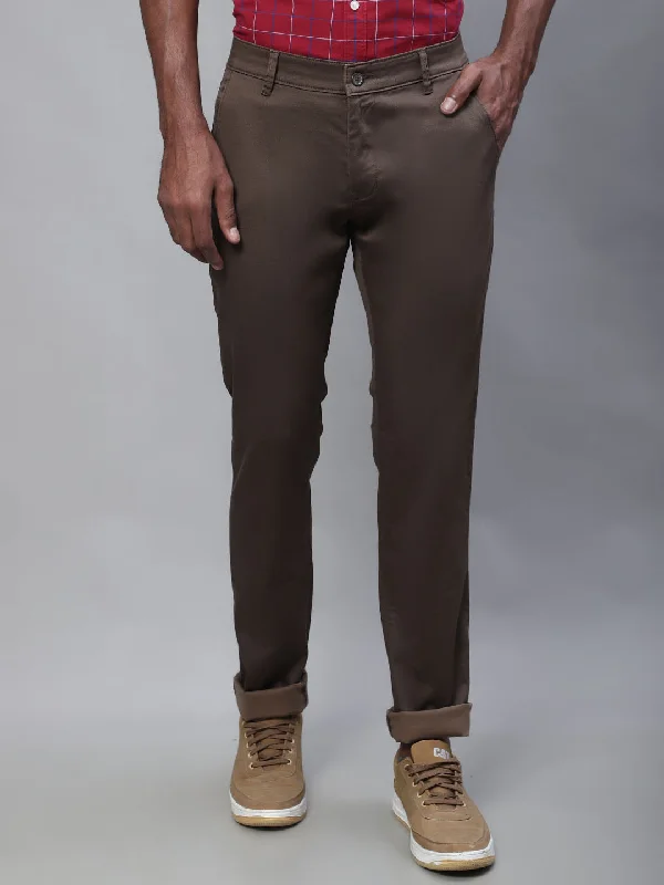 Men's Casual Flat front Brown  Trousers