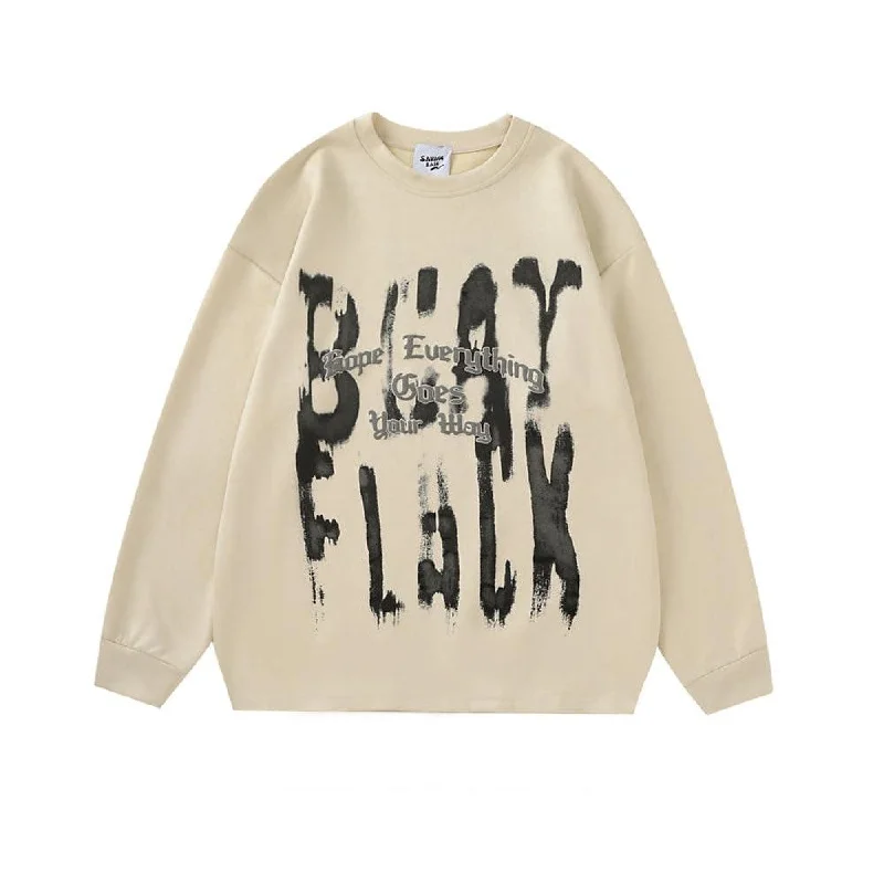 Retro Letter Graffiti Suede Round Neck Sweatshirt