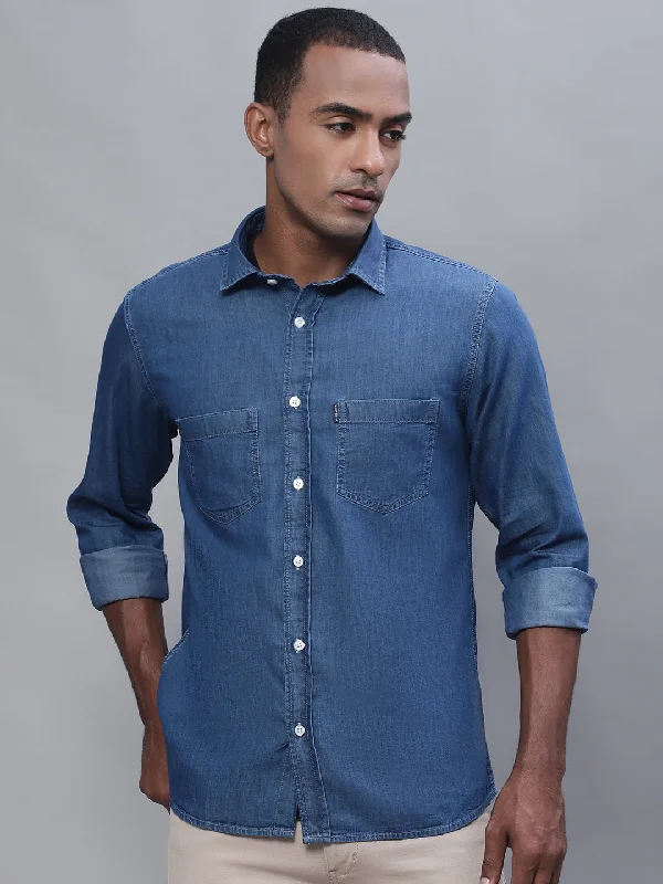 Men's Mid Blue Casual Denim Full Sleeve Shirt