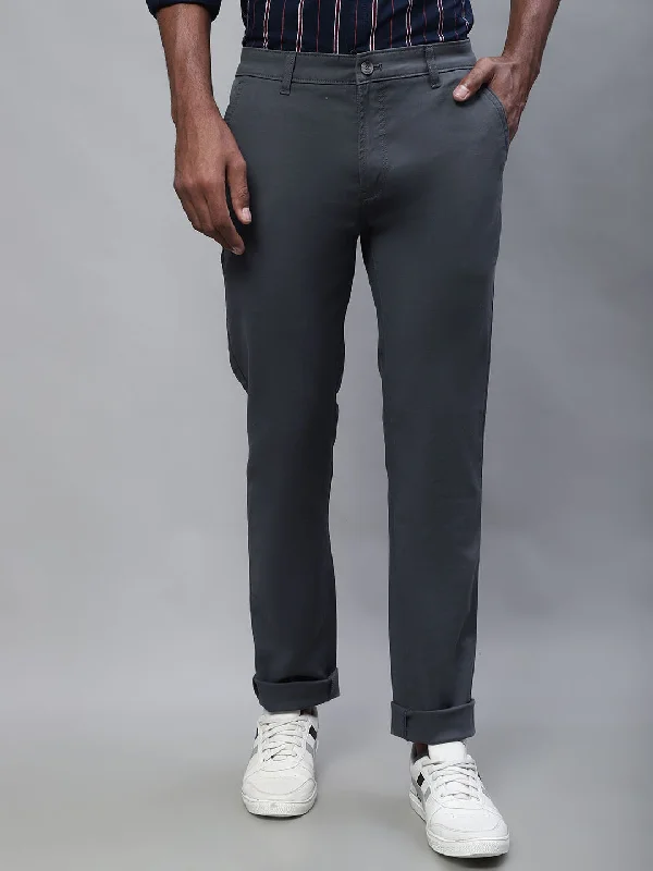 Men's Casual Flat front Dark Grey  Trousers