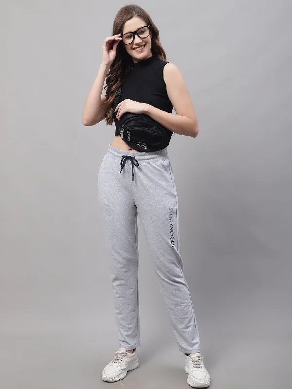 Women's Casual  Grey Melange Full length Mid rise Track Pants