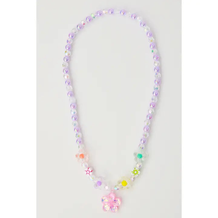 Necklace Clear Purple Flower