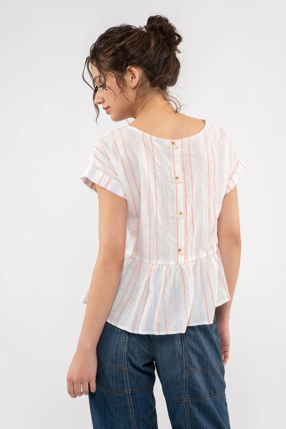 Back Button Striped Top