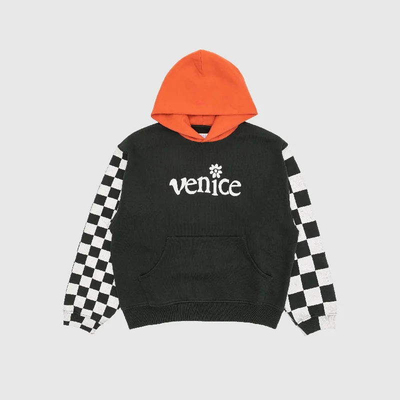 VENICE CHECKER SLEEVE KNIT HOODIE