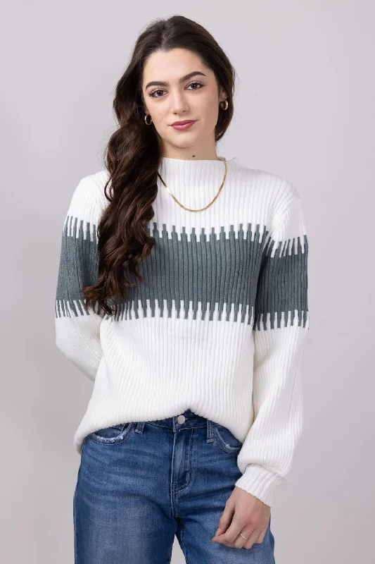 Miracle Stripe Key Sweater for Women in Ivory Sage | M8183-IVORYSAGE