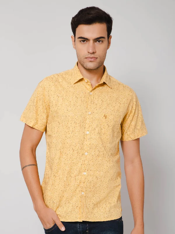 Men's Yellow Casual Abstract Print Half Sleeve Shirt