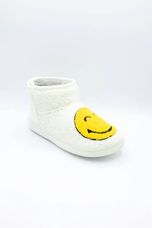 MIA Chill Smiley Face Slipper Booties for Women in White/Yellow | GS1412404-YELLOW