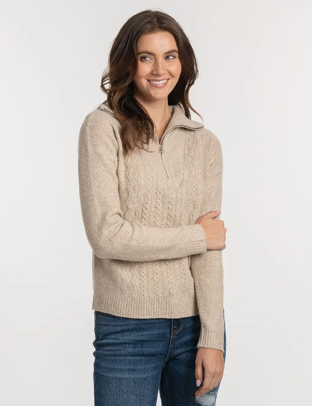 QUARTER ZIP CABLE SWEATER