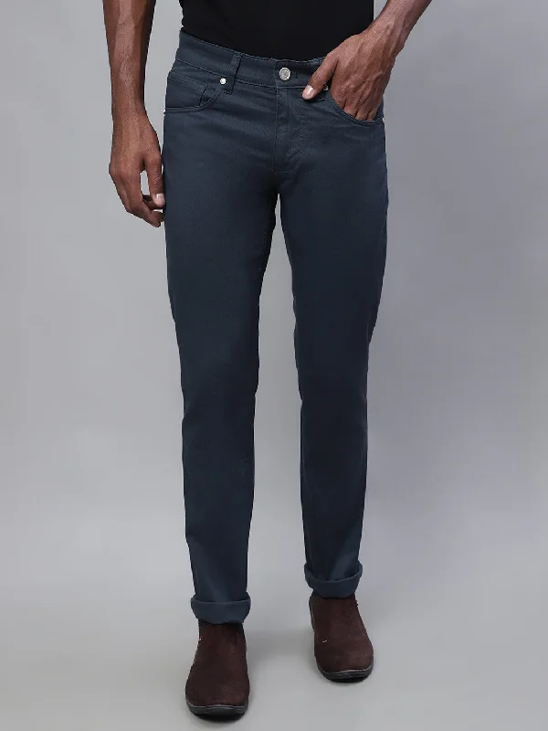 Men's Casual Flat front Airforce Blue  Trousers