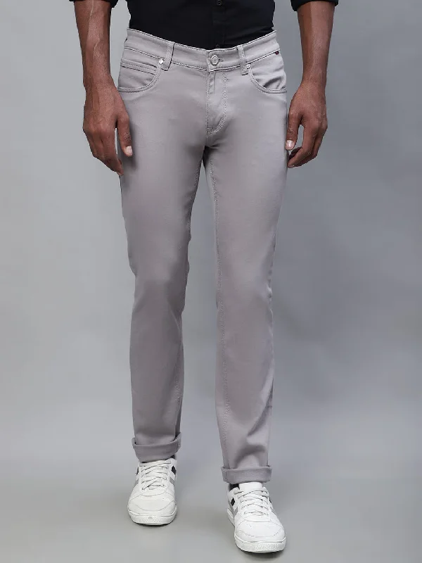 Men's Casual Flat front Light Grey  Trousers