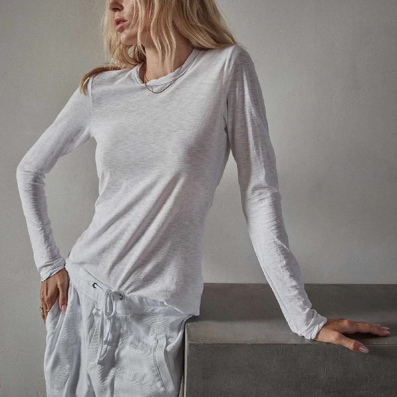 Sheer Slub Long Sleeve Crew - White