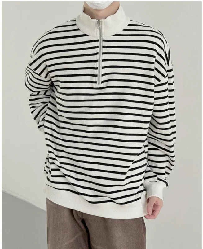 Half-height Zipper Striped Sweatshirt