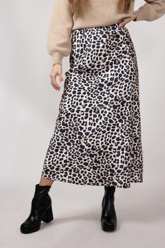 Satin Leopard Print Midi Skirt for Women in Animal Print | MAS3022-LEOPARD