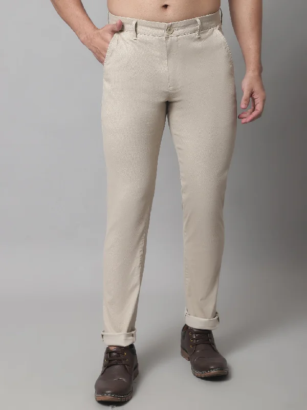 Men's Casual Flat front Beige  Trousers