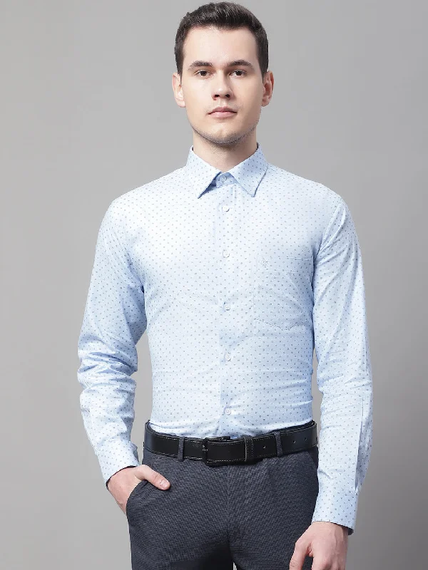 Men's Sky Blue Formal Geometric Print Full Sleeve Shirt