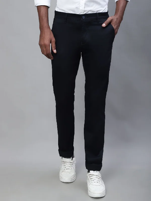 Men's Casual Flat front Navy Blue  Trousers