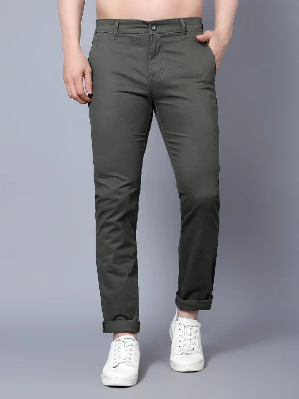 Men's Casual Flat front Olive Green  Trousers