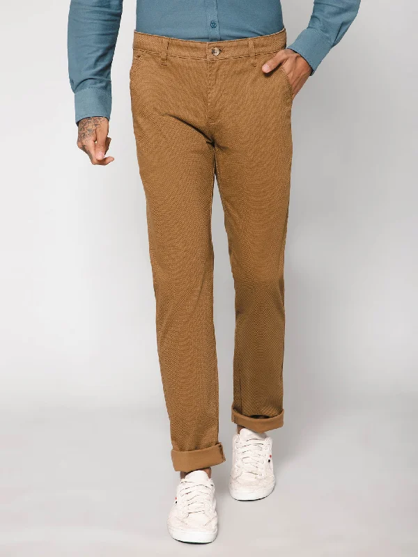 Men's Casual Flat front Brown  Trousers