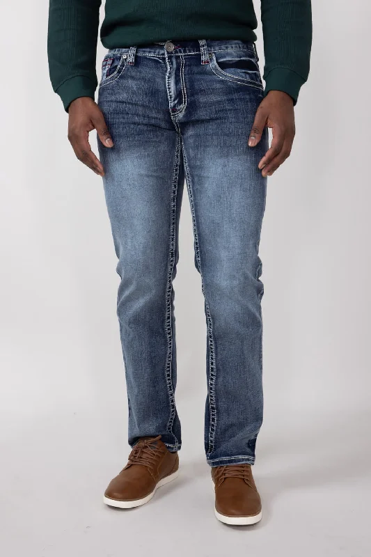 True Luck Ford Full Blast Straight Jeans for Men | TL24041514-RED STITCH