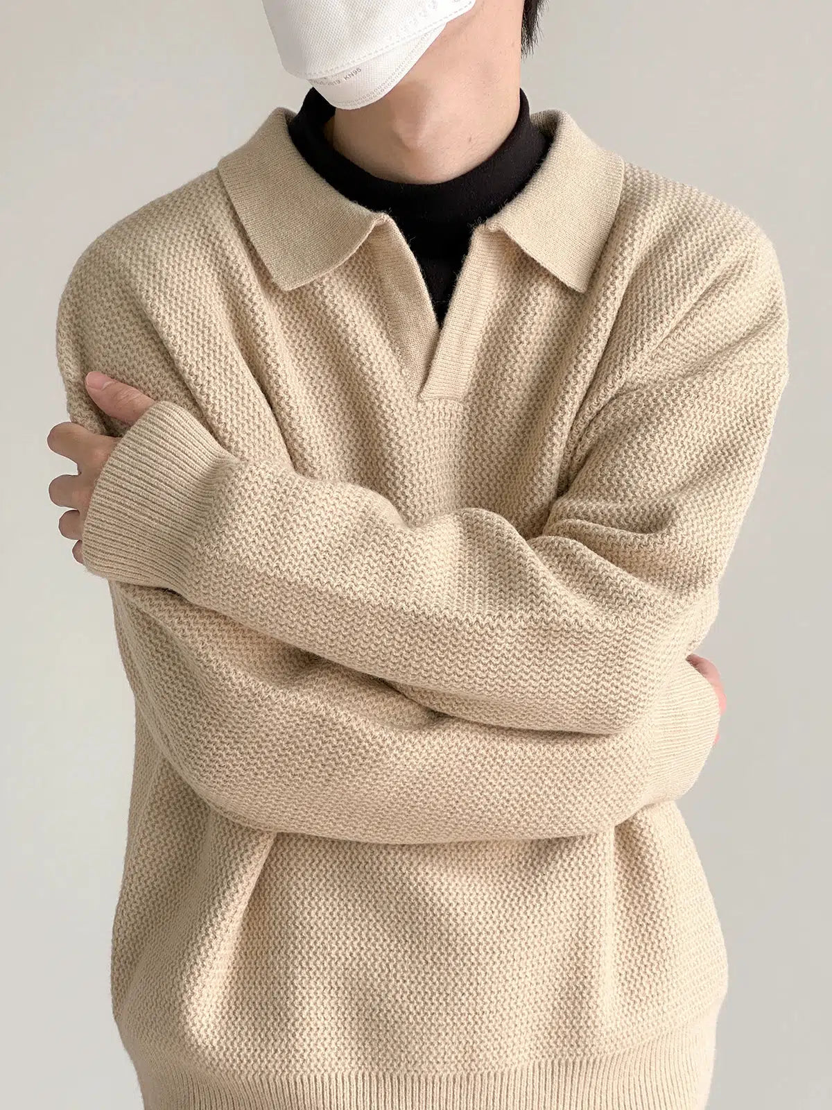 Soft Lapel Notched Collar Sweater