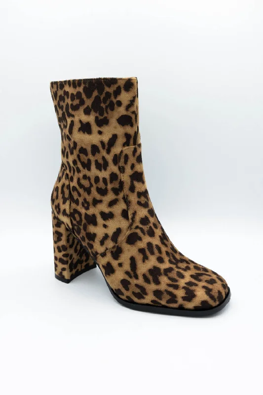 Top Moda Block Heeled Booties for Women in Leopard | IVY-1 LEOPARD