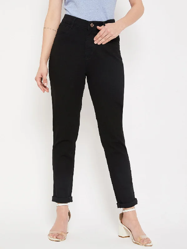 Women's Casual Slim Fit Black No Fade Mid rise Jeans