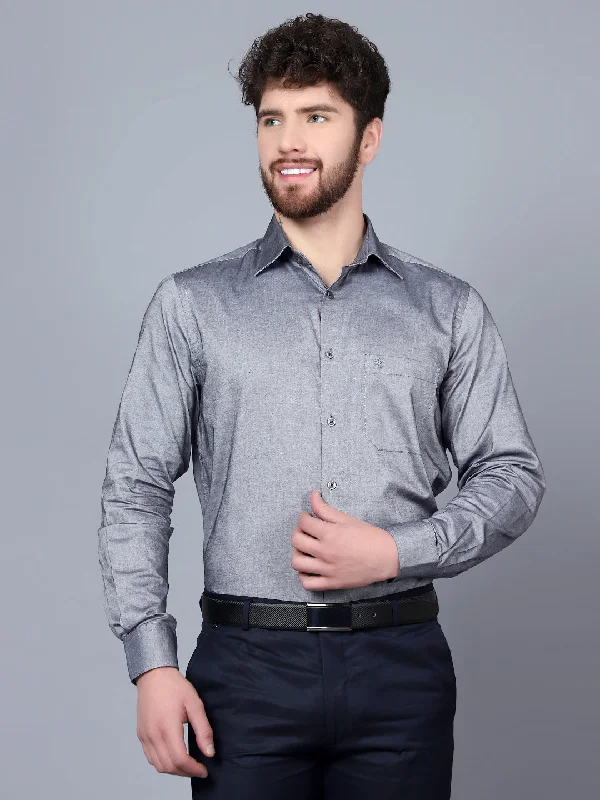 Men's Charcoal Grey Formal Plain Full Sleeve Shirt