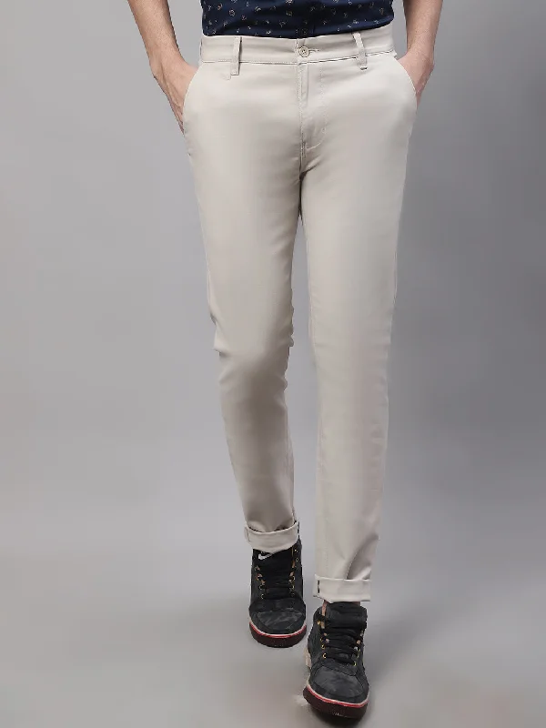 Men's Casual Flat front Beige  Trousers