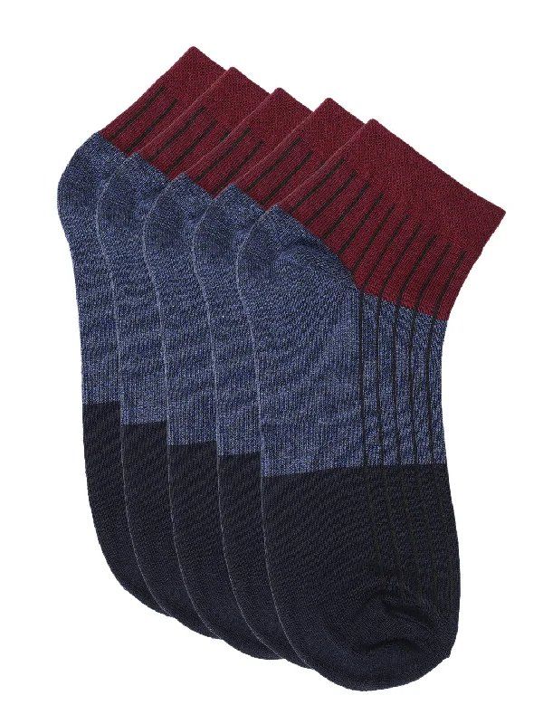 Men's Maroon Fashion Ankle length  Terry Socks -Pack of 5