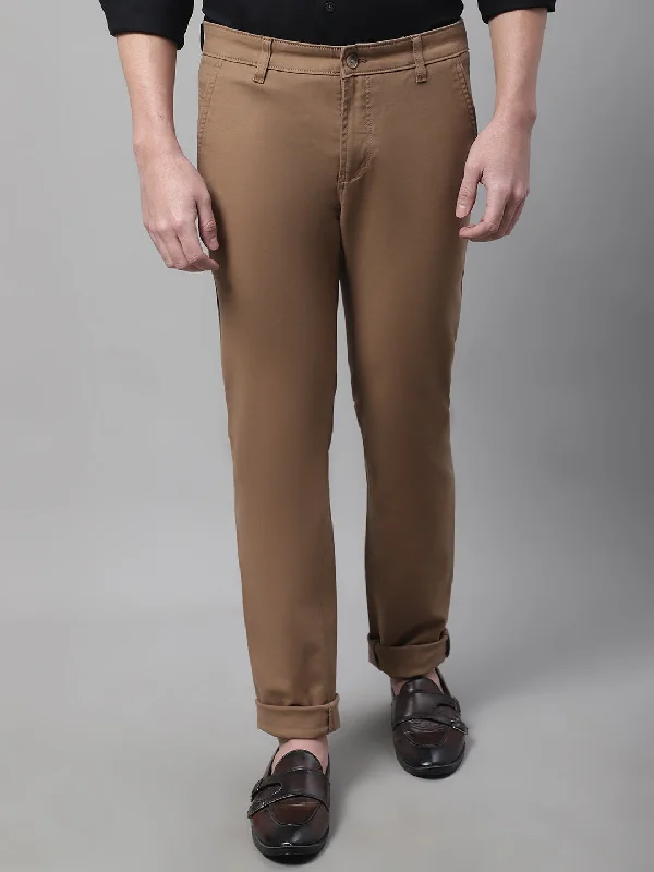 Men's Casual Flat front Brown  Trousers